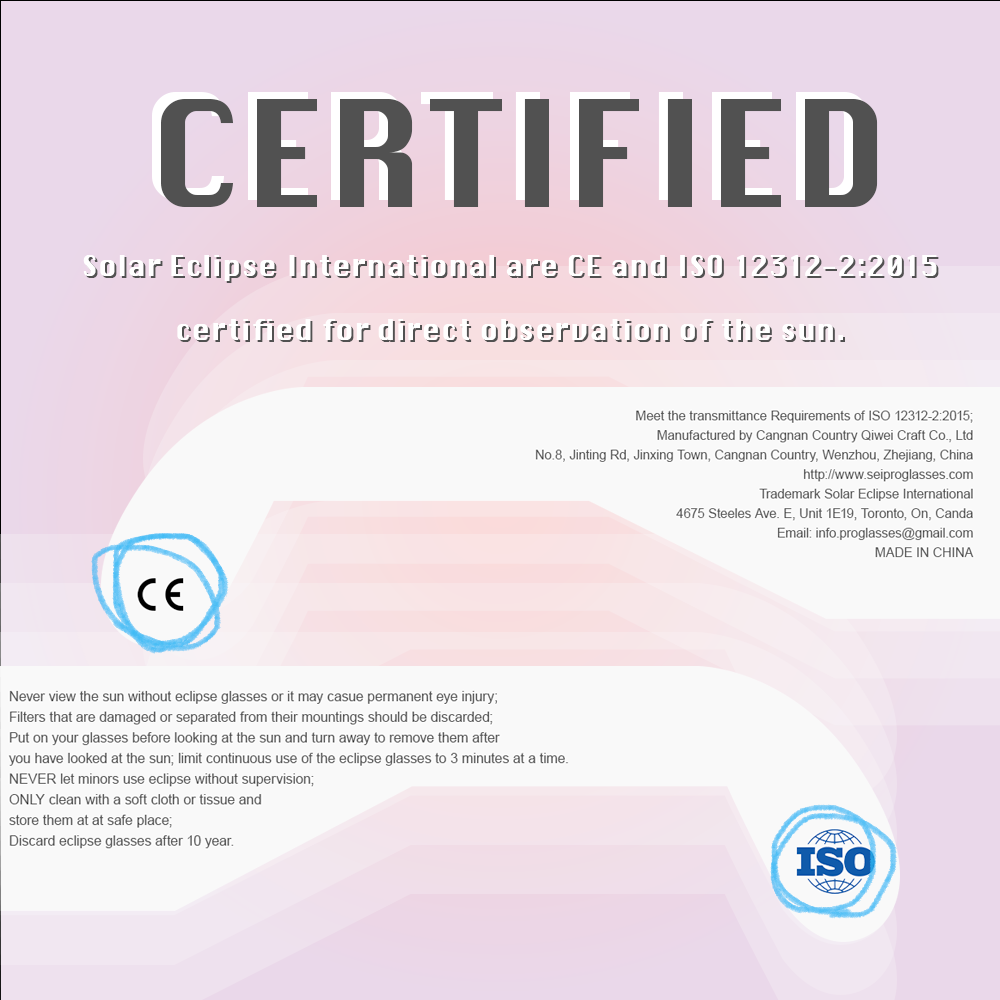 SEIC Plastic Solar Eclipse Glasses, CE and ISO Certified Eclipse Shade for Direct Sun Viewing (Pack of 6 Black)